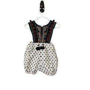 Label Jane Romper Girl 2T Black Aztec Pull On Tassel Pom Poms Floral Boho Preppy
